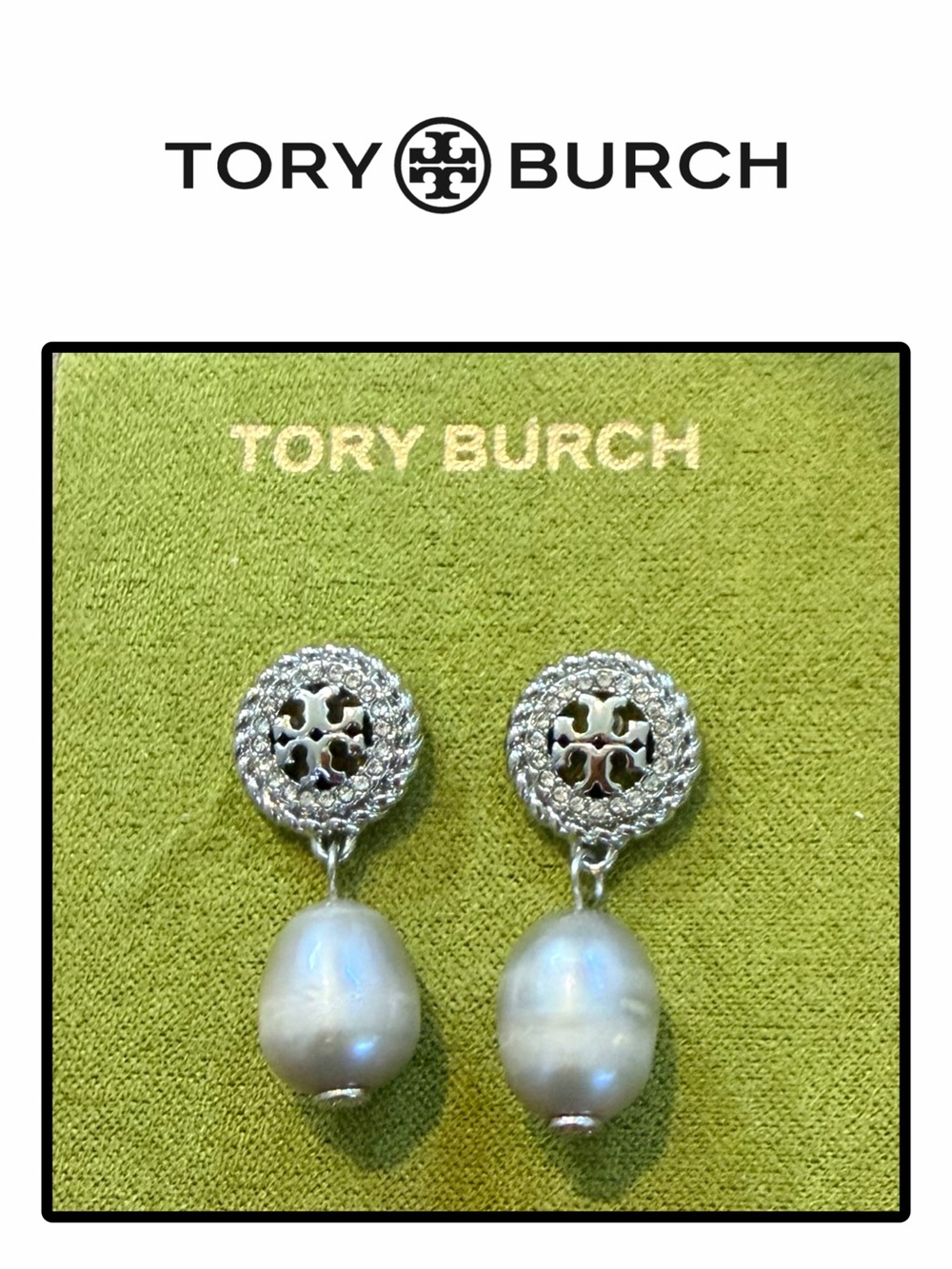 Tory Burch Silver Pearl Drop Earrings